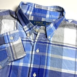 Polo Ralph Lauren Plaid Oxford Shirt Men 2XLT Blue White Long Sleeve Button Down